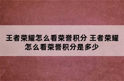 王者荣耀怎么看荣誉积分 王者荣耀怎么看荣誉积分是多少